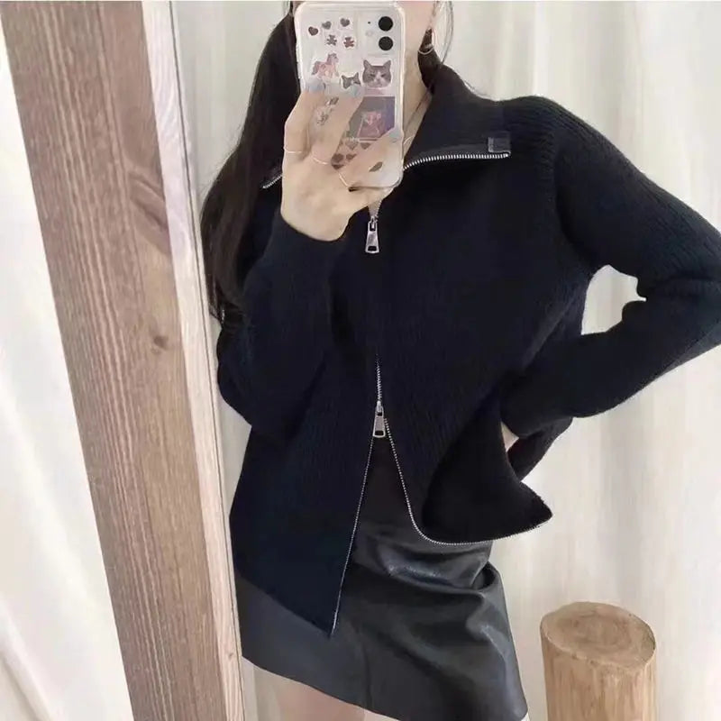 Knitted cardigan sweater female spring and autumn lapel