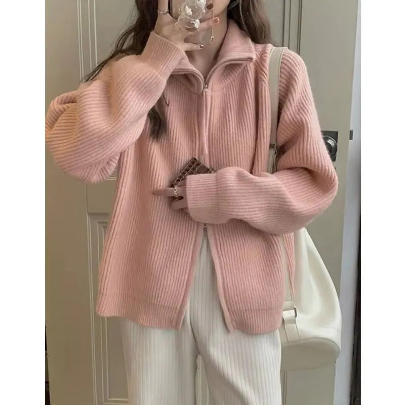 Knitted cardigan sweater female spring and autumn lapel