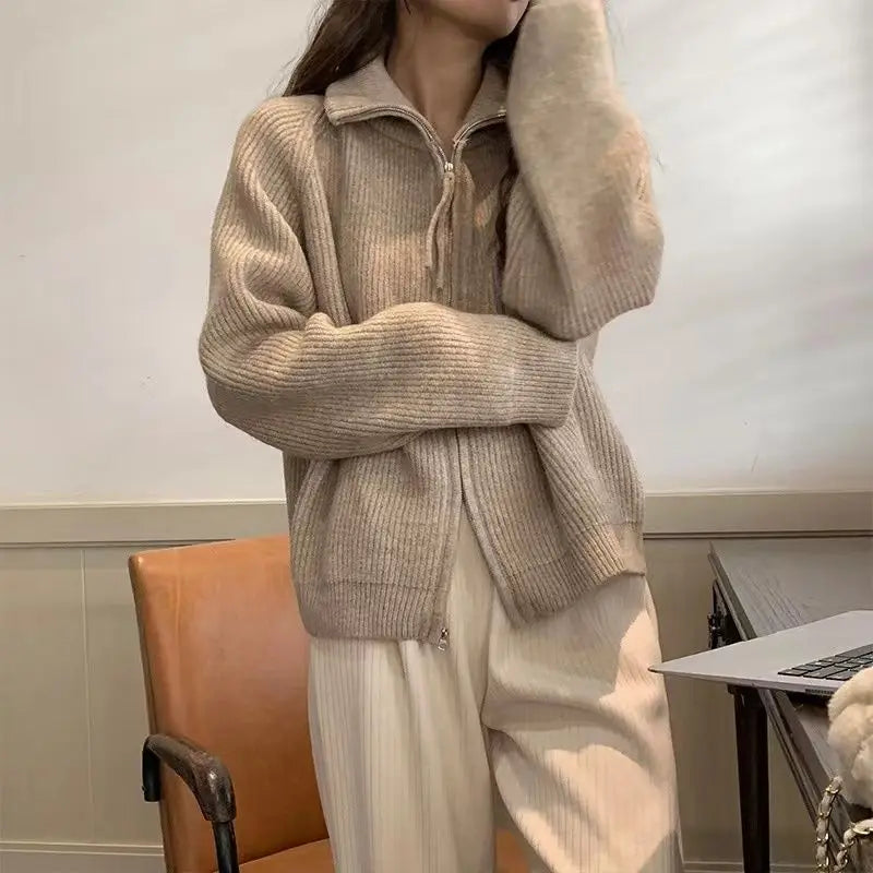 Knitted cardigan sweater female spring and autumn lapel