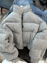Korean Style High-end Short Gray Cotton Parkas Loose