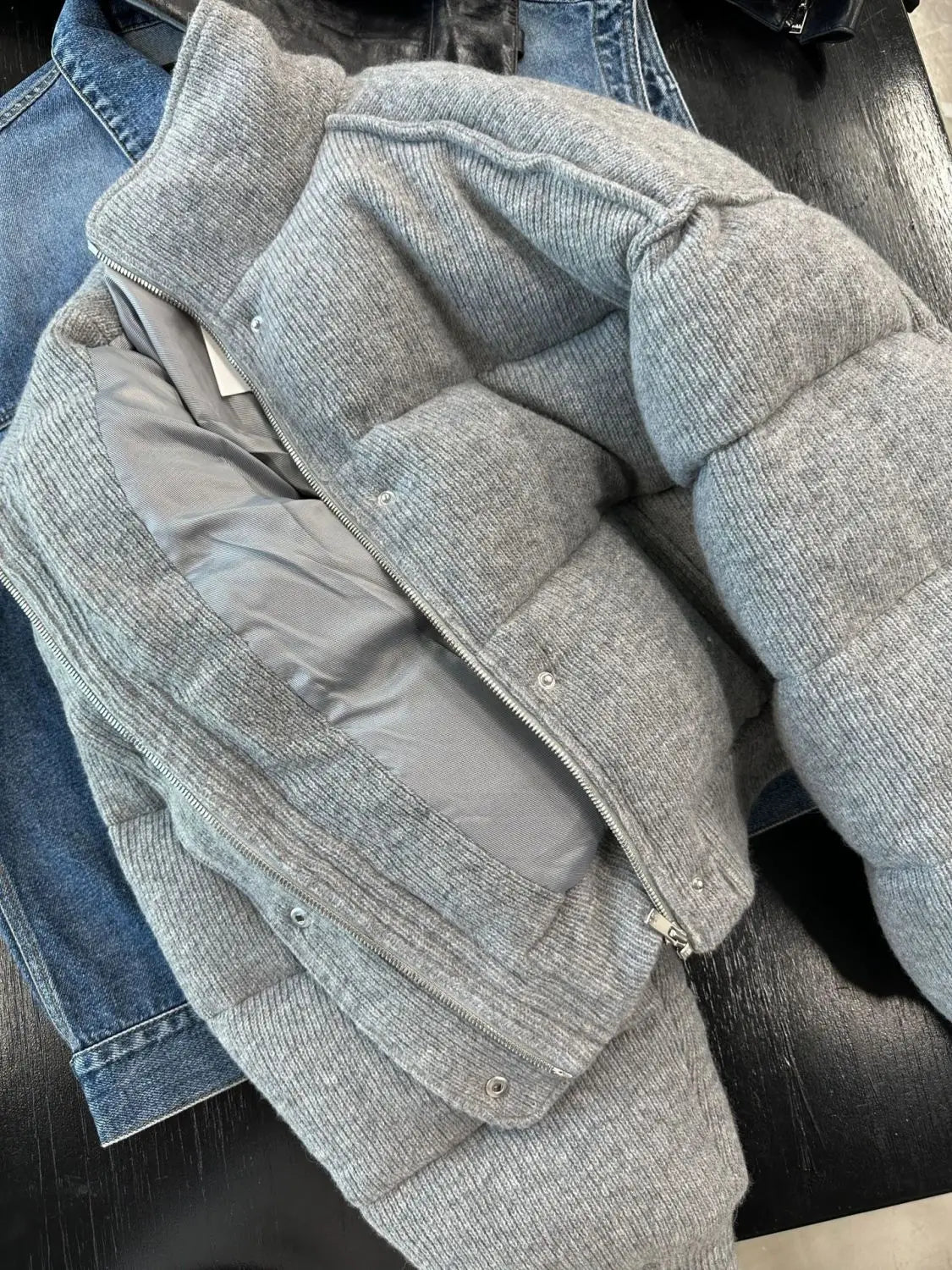 Korean Style High-end Short Gray Cotton Parkas Loose