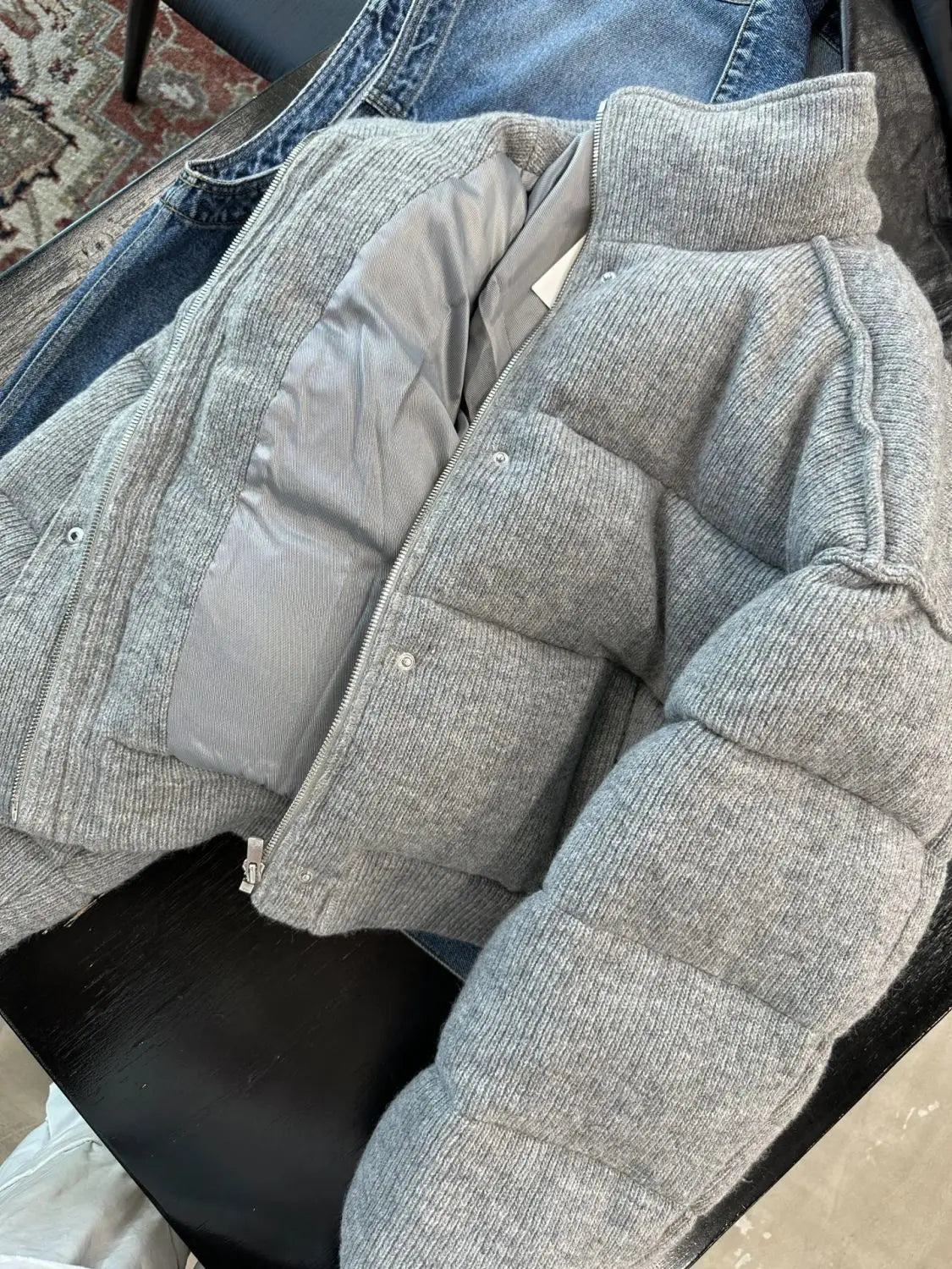 Korean Style High-end Short Gray Cotton Parkas Loose