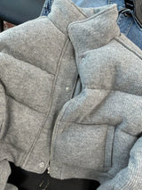 Korean Style High-end Short Gray Cotton Parkas Loose