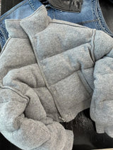 Korean Style High-end Short Gray Cotton Parkas Loose