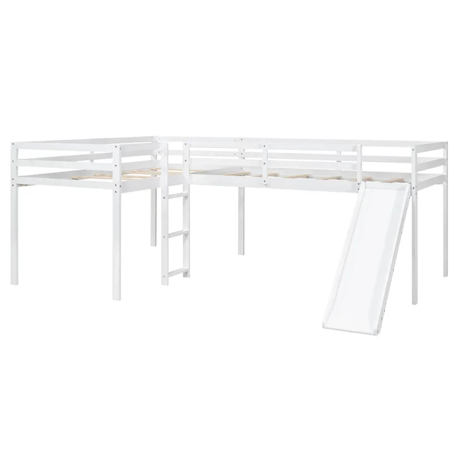 L-Shaped Twin Size Loft Bed with Ladder and