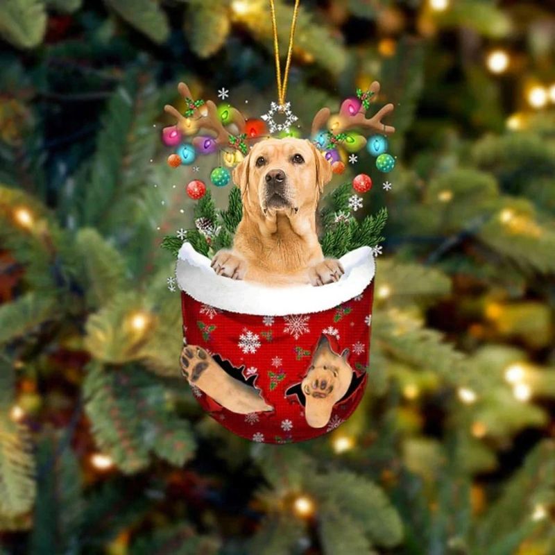 Yellow Labrador Retriever In Snow Pocket Christmas Ornament