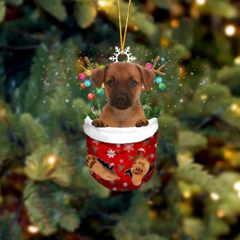 Brown Jack Russell In Snow Pocket Christmas Ornament