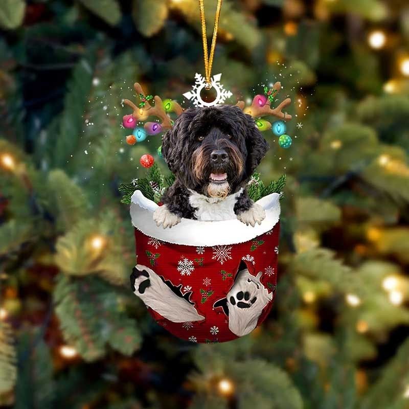 Portuguese Water Dog In Snow Pocket Christmas Ornament