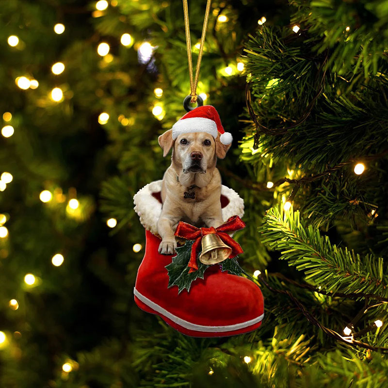 Labrador Retriever Yellow In Santa Boot Christmas Hanging