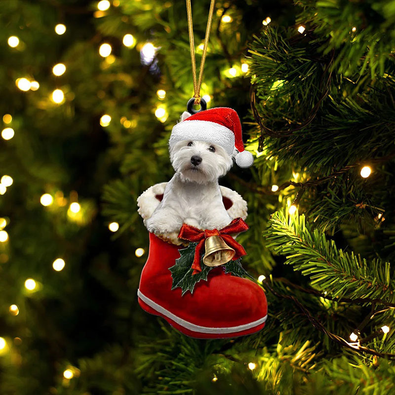 West Highland White TerrierWestie In Santa Boot Christmas