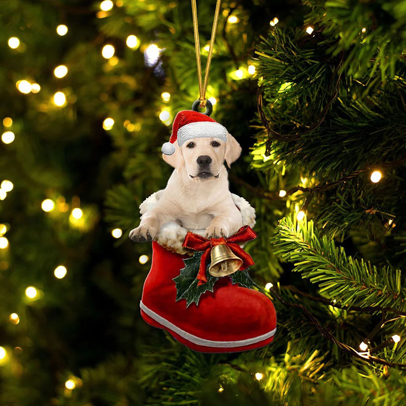 Labrador Retriever White In Santa Boot Christmas Hanging