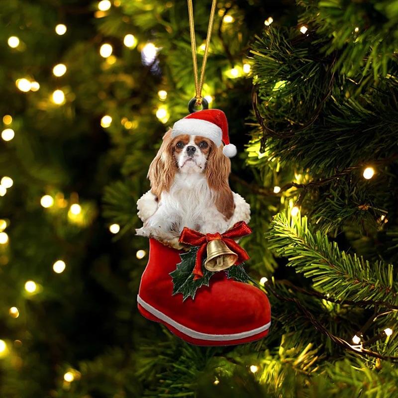Cavalier King Charles Spaniel In Santa Boot Christmas