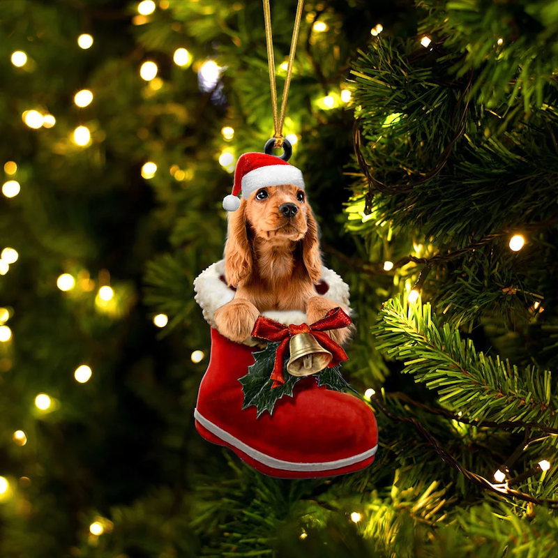 Cocker Spaniel In Santa Boot Christmas Hanging Ornament
