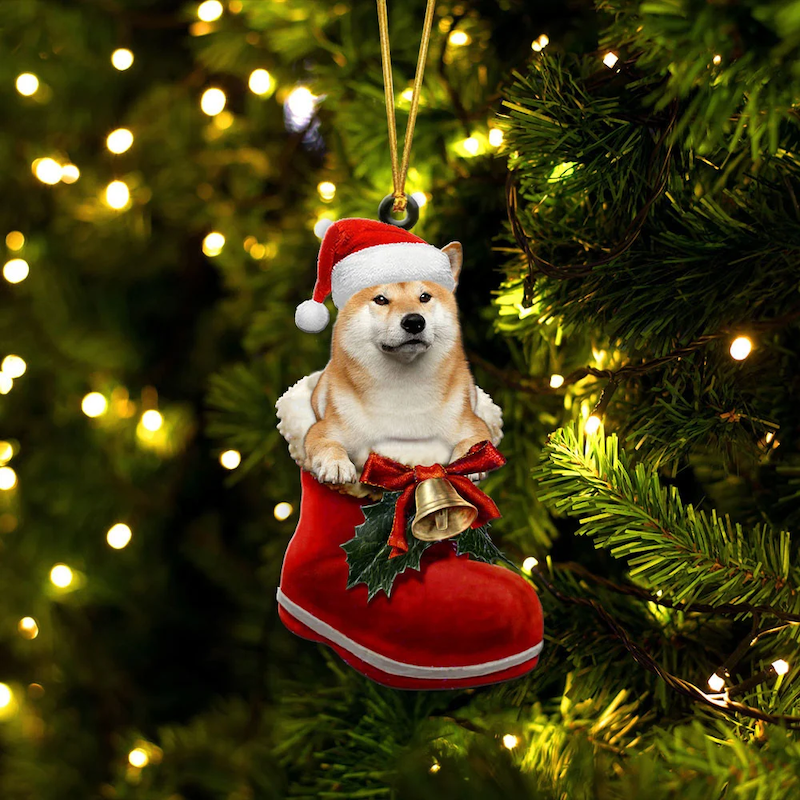 Shiba Inu In Santa Boot Christmas Hanging Ornament