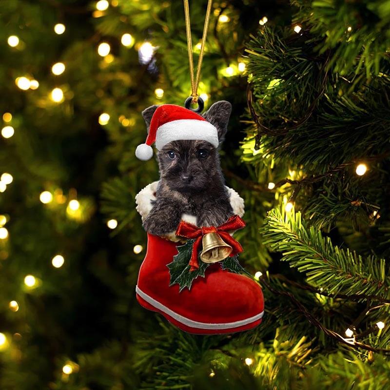 Cairn Terrier In Santa Boot Christmas Hanging Ornament