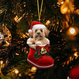Lhasa Apso In Santa Boot Christmas Hanging Ornament
