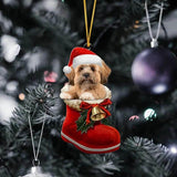 Lhasa Apso In Santa Boot Christmas Hanging Ornament