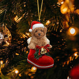 Brown Poodle In Santa Boot Christmas Hanging Ornament