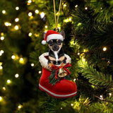 Chihuahua Black In Santa Boot Christmas Hanging Ornament