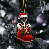 Chihuahua Black In Santa Boot Christmas Hanging Ornament