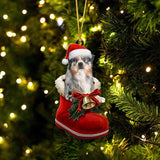 Australian Shepherd In Santa Boot Christmas Hanging Ornament