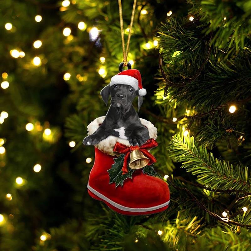 Great Dane In Santa Boot Christmas Hanging Ornament