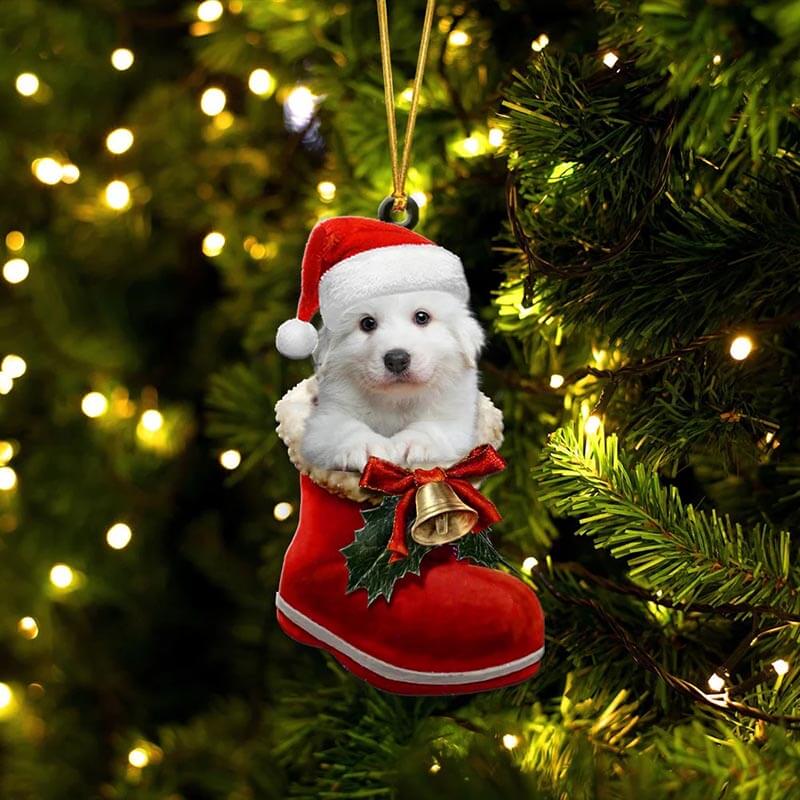 Great Pyrenees In Santa Boot Christmas Hanging Ornament