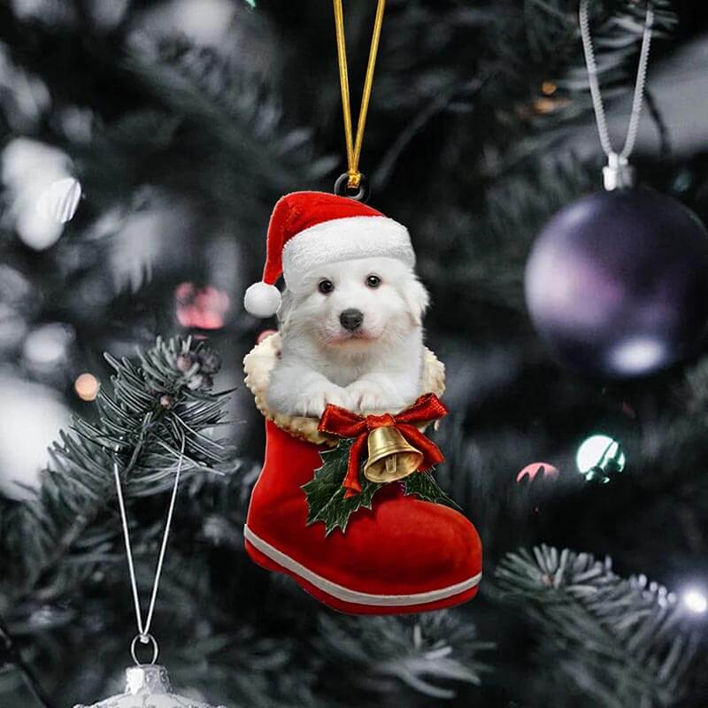 Great Pyrenees In Santa Boot Christmas Hanging Ornament