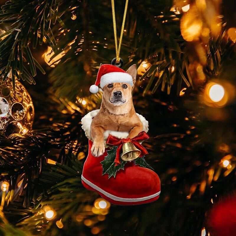 Carolina Dog In Santa Boot Christmas Hanging Ornament