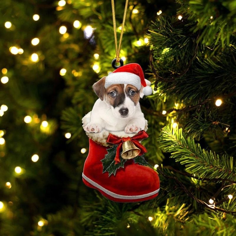 Jack Russell Terrier In Santa Boot Christmas Hanging
