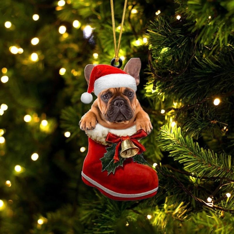 French Bulldog In Santa Boot Christmas Hanging Ornament