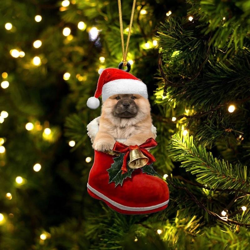 Chow Chow In Santa Boot Christmas Hanging Ornament
