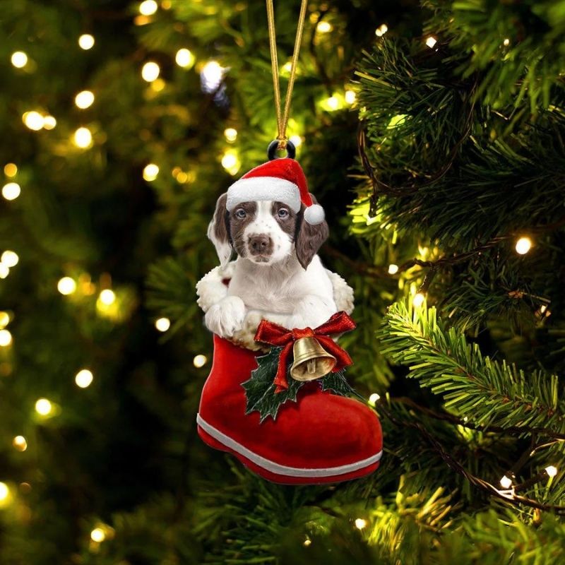 English Springer Spaniel In Santa Boot Christmas Hanging