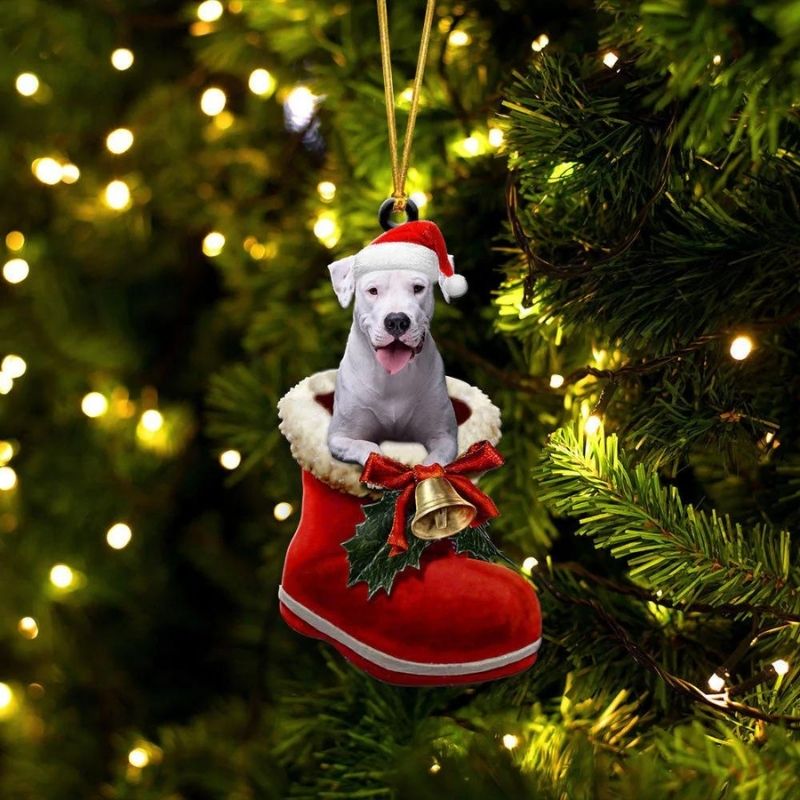 Dogo Argentino In Santa Boot Christmas Hanging Ornament