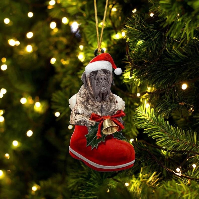 English Mastiff Brindle In Santa Boot Christmas Hanging