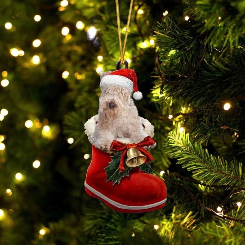 Softcoated Wheaten Terrier In Santa Boot Christmas Hanging