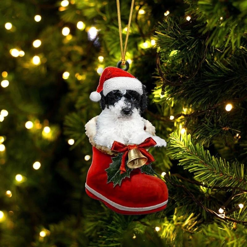 Goldendoodle Patri In Santa Boot Christmas Hanging Ornament