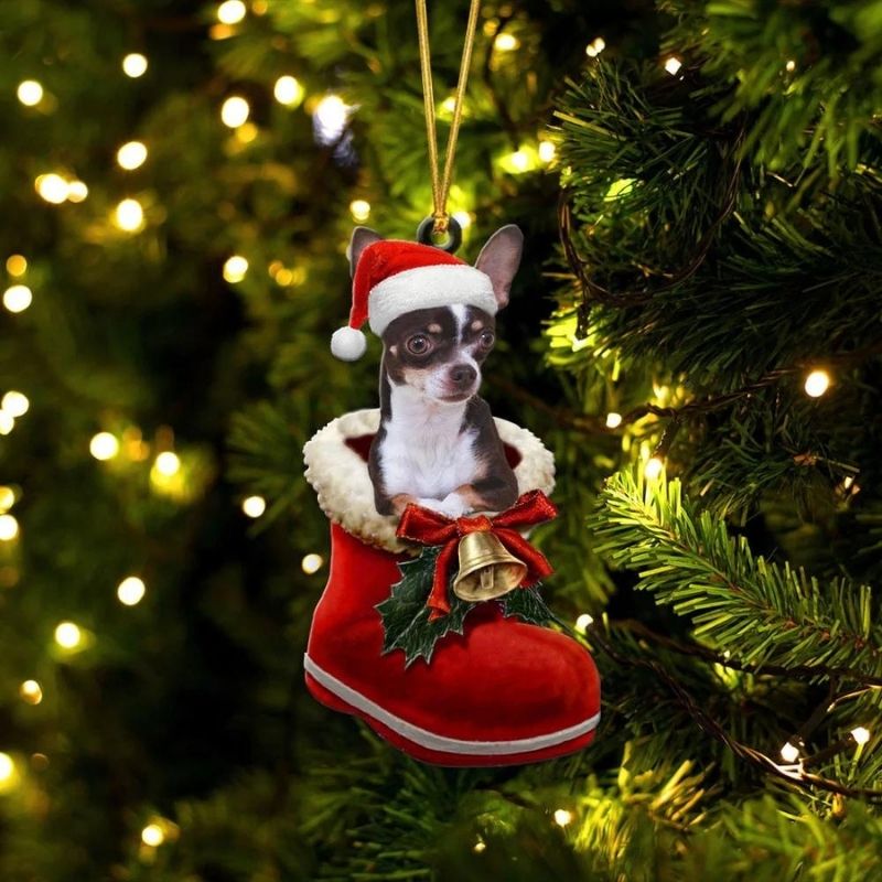 Chihuahua Choco Tan In Santa Boot Christmas Hanging