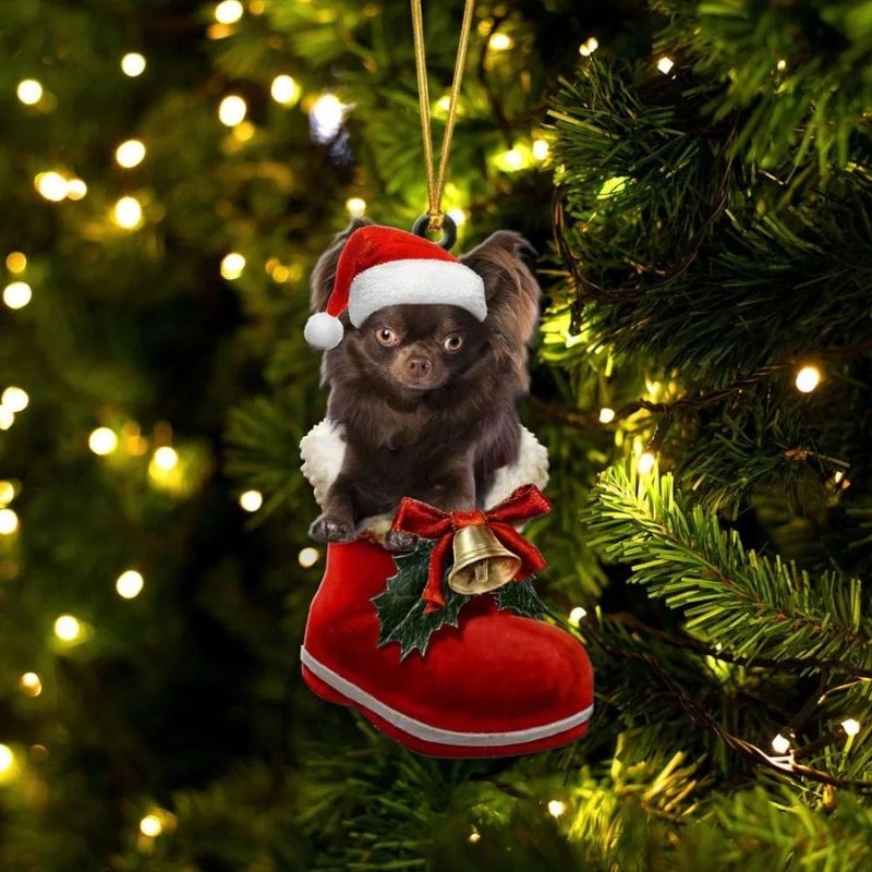 Chihuahua Chocolate In Santa Boot Christmas Hanging Ornament