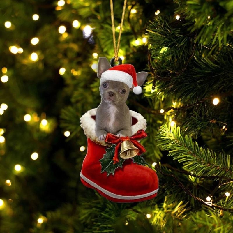 Chihuahua Blue Tan In Santa Boot Christmas Hanging