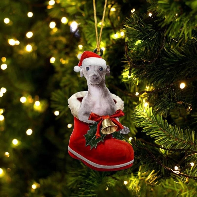 Italian Greyhound In Santa Boot Christmas Hanging Ornament