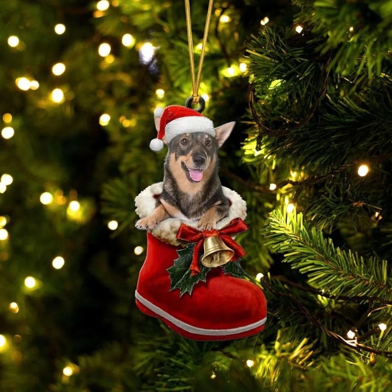 Swedish Vallhund In Santa Boot Christmas Hanging Ornament
