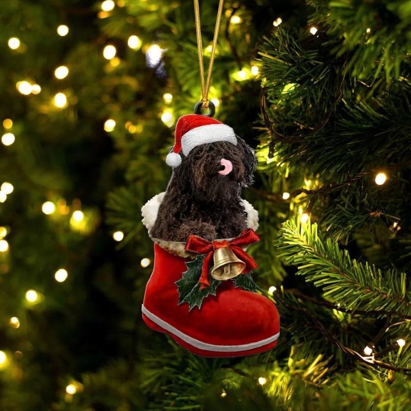 Puli Dog In Santa Boot Christmas Hanging Ornament