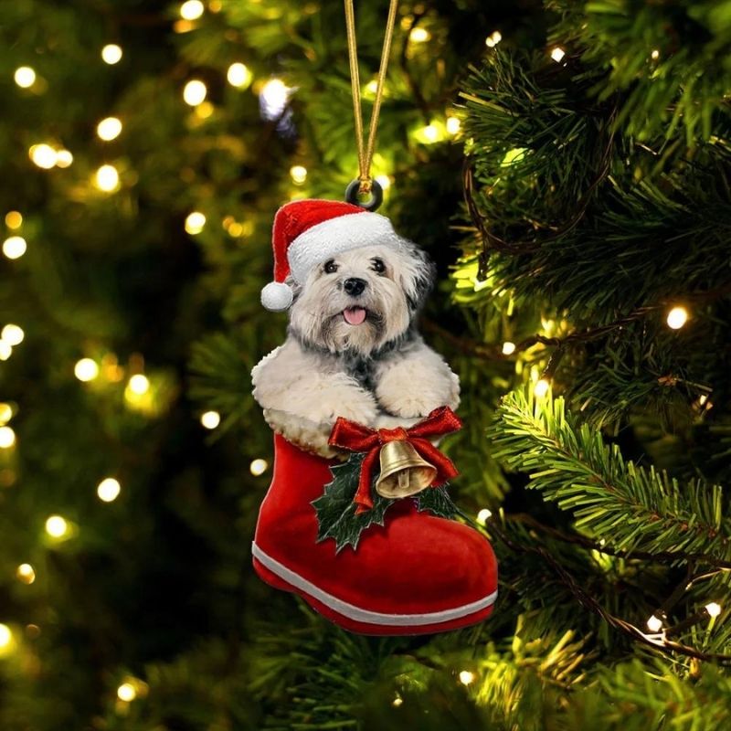 Little Lion Dog In Santa Boot Christmas Hanging