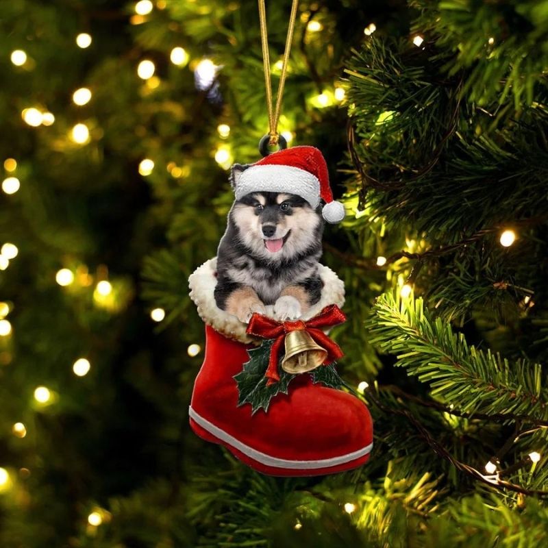 Finnish Lapphund In Santa Boot Christmas Hanging Ornament