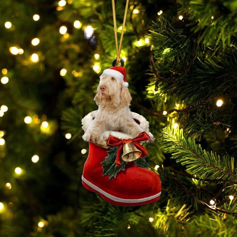 Spinone Italiano In Santa Boot Christmas Hanging Ornament