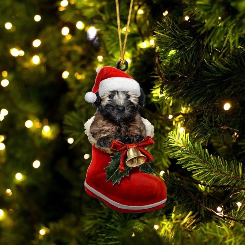 Softcoated Wheaten Terrier In Santa Boot Christmas Hanging