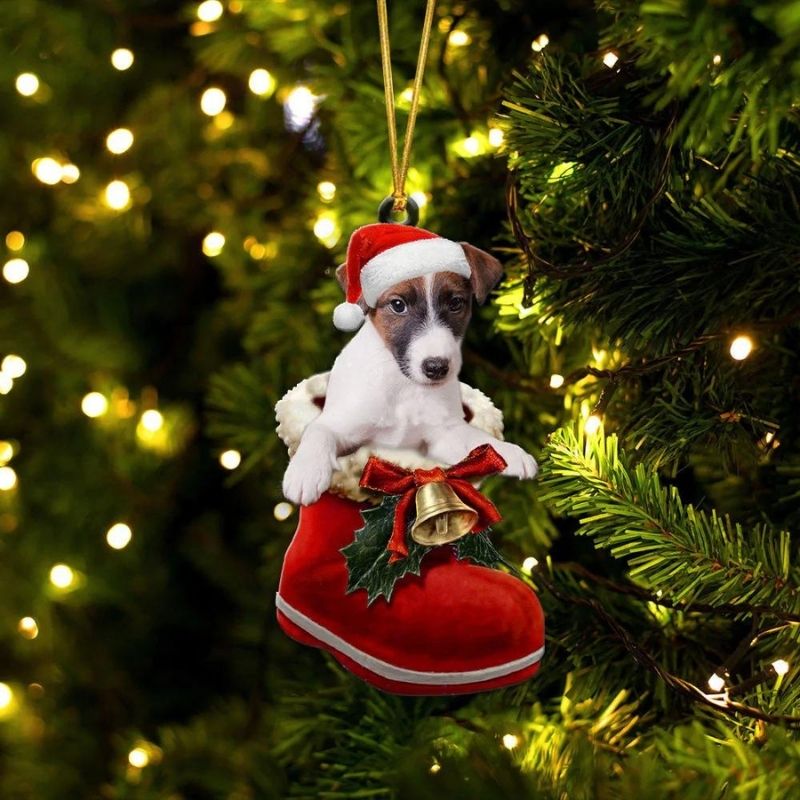 Smooth Fox Terrie In Santa Boot Christmas Hanging