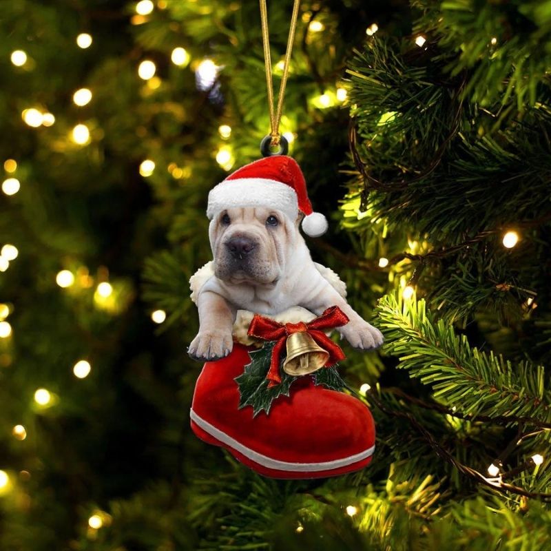 Shar Pei Terrie In Santa Boot Christmas Hanging