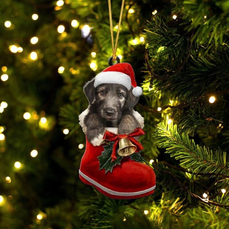 Irish Wolfhound In Santa Boot Christmas Hanging Ornament
